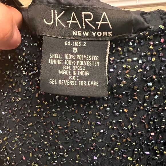 Elegant Navy Beaded Bodice Chiffon Skirt Evening Gown Formal Dress Size 8 Jkara - Picture 6 of 8